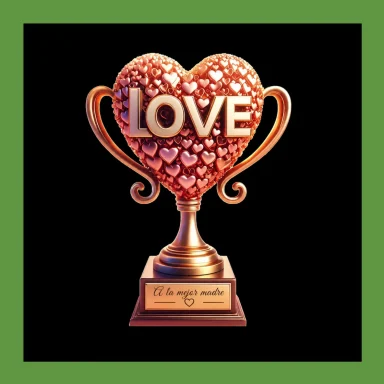 Trofeo en forma de corazón con la palabra "LOVE" en destaque.