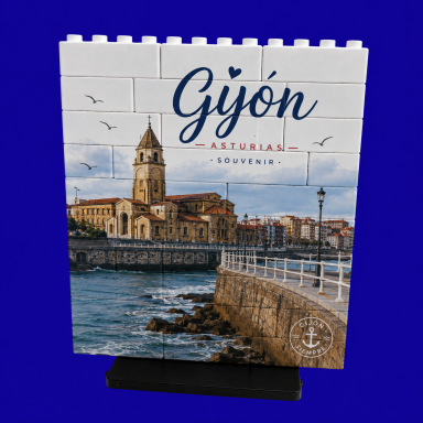 Puzles souvenir personalizado Vista de Gijón, Asturias, con su puerto y la torre histórica.