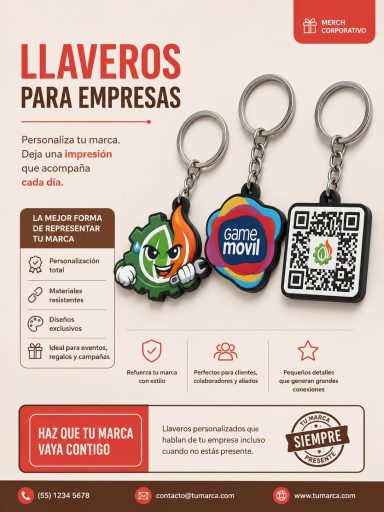Llaveros personalizados para empresas, con diseños y códigos QR atractivos.